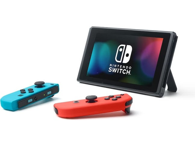 Nintendo Switch mit Neonblau/Neonrot Joy-Con-Controllern