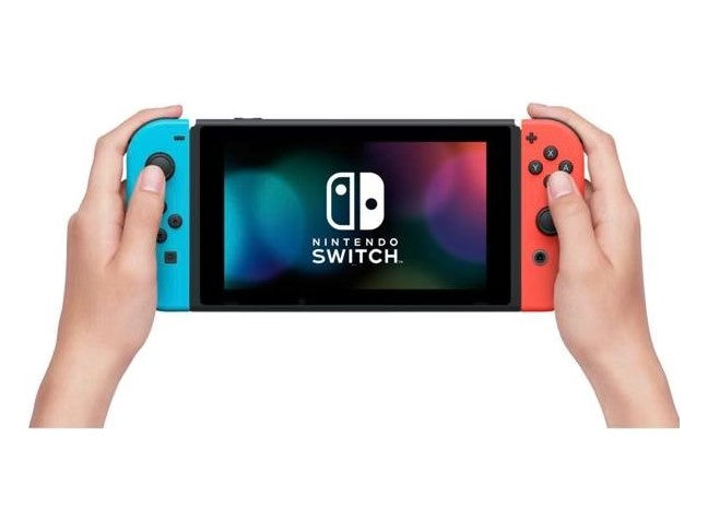 Nintendo Switch mit Neonblau/Neonrot Joy-Con-Controllern