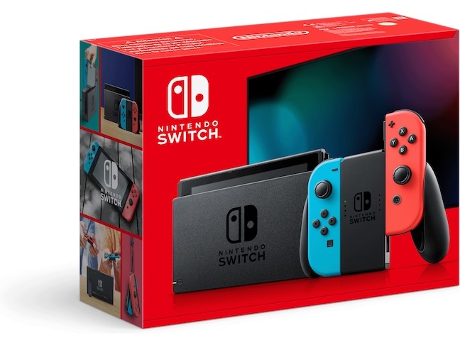 Nintendo Switch mit Neonblau/Neonrot Joy-Con-Controllern