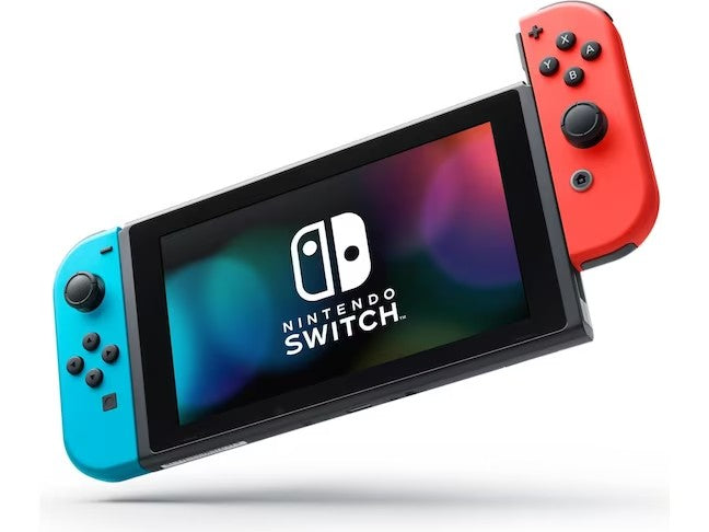 Nintendo Switch mit Neonblau/Neonrot Joy-Con-Controllern